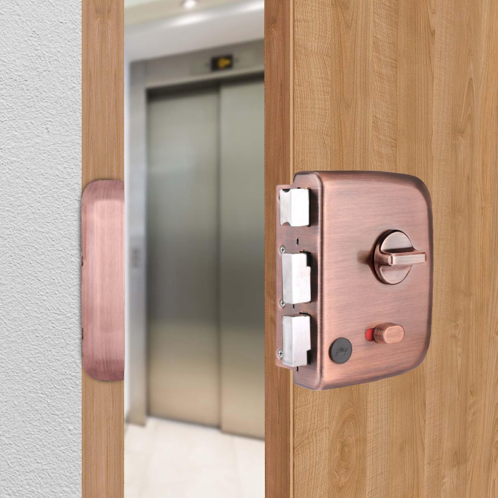 Godrej Rim Lock I Centaur Exs plus I 1Ck Deadbolt I For Home Main Door I For Inside or Outside Opening Door  and Left or Right Handed Doors I 4 Keys I 15 Years WarrantyIManual Locking I Antique Copper Finish